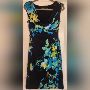 Ralph Lauren Sheath Dress Blue and Yellow Cowl Neck